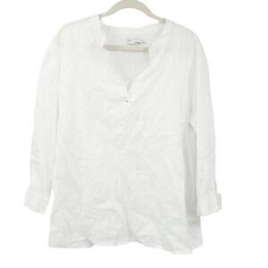 By the Sea‎ Womens Beachy Coastal Lagenlook 100% Linen Long Sleeve Blouse Size L